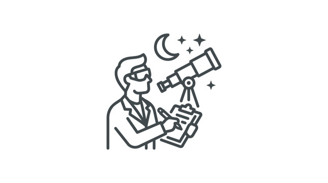 Scientist taking notes while observing through a telescope.