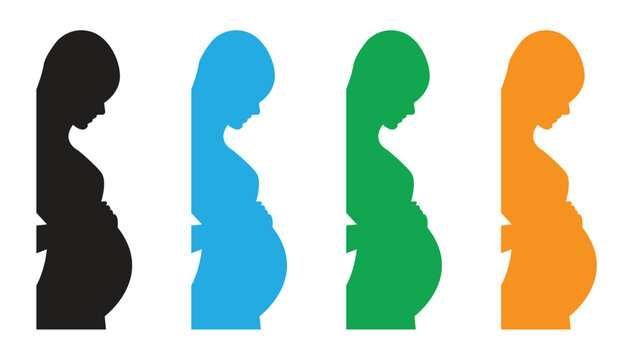 Pregnant Woman Silhouette Icon Set Collection in Multiple Colors