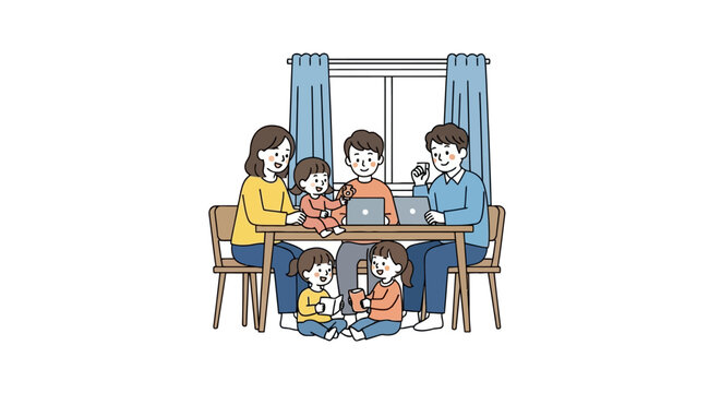 Family sitting around a table together.