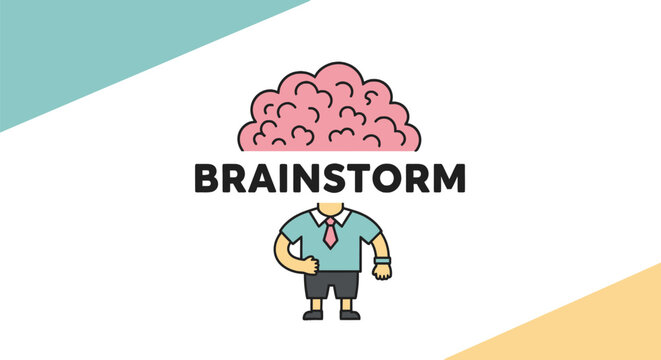 Business character with giant brain for creative brainstorming