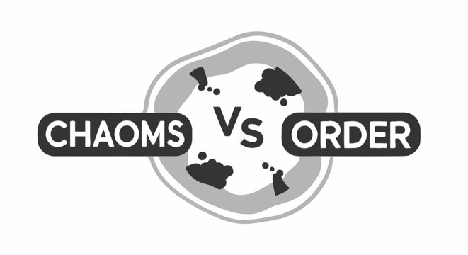 Conceptual chaos versus order text logo in monochrome