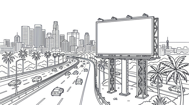Large empty billboard on the side of a bustling urban freeway
