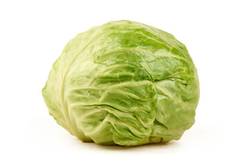 Fototapeta premium Fresh Green Cabbage Head Isolated on White Background