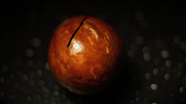 50p extreme close up shot of a macadamia nut rotating to reveal texture