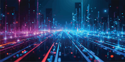 Fototapeta premium Futuristic smart city digital infrastructure with neon light streaks and data streams futuristic technology infrastructure abstract background connection communication business innovation