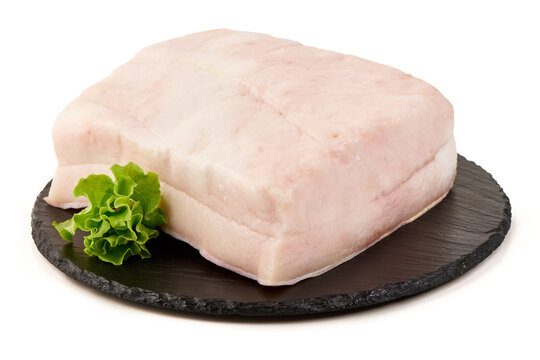 Fresh Pork Fatback with Lettuce on a Slate Board