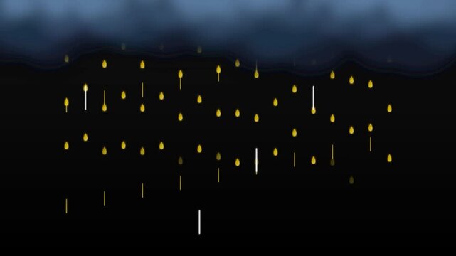 Luxury metallic liquid gold glowing stylized rainfall graphic animation falling in a structured grid over a dark black background
