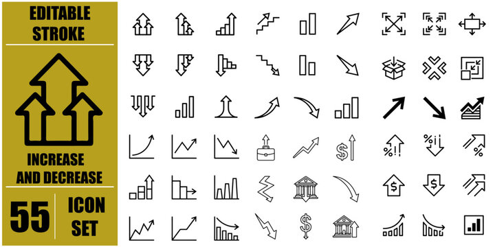 Increase And Decrease Icon Set Linear Style Financial And Growth Symbols rising