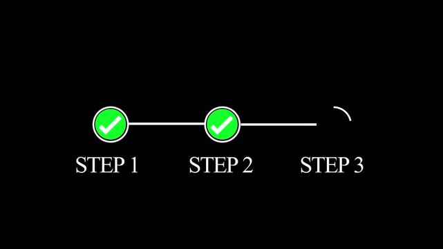 abstract 3 step infographic process with check mark icon animation.in 4K animation process success with check marks on transparent background with  alpha channel Step-by-step process icon animation