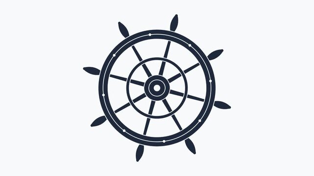 Animated solid filled nautical ship steering wheel spinning with flat design helm silhouette
