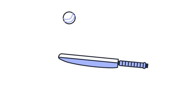 Seamless looping animation of a cricket ball tapping and bouncing on a flat bat in minimal vector style