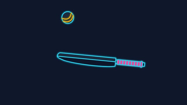 Seamless Looping Animation of a Bouncing Cricket Ball on a Bat - Neon Cyberpunk Vector Illustration