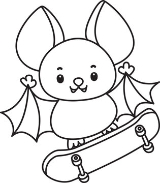 Coloring pages of Cute little bat sticker icon with halloween theme. Bat 