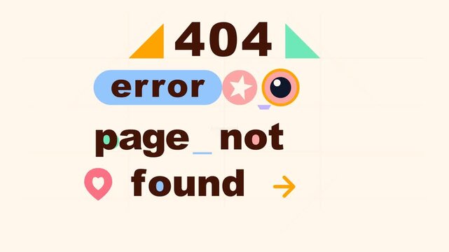Animated geometric shapes assembling into a 404 error page with soft pastel colors on light background