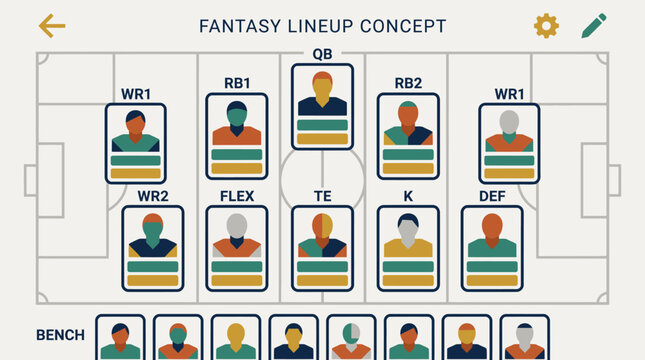 Fantasy Football Lineup Concept Interface Showing Players.
