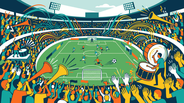 Vibrant Soccer Stadium Crowd Cheering During Match.