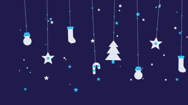 Night blue indigo themed Christmas hanging ornaments with swinging pendulum baubles and silver blue accents