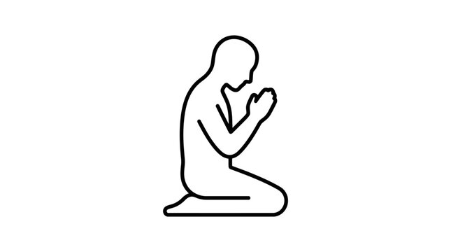 Simple line art icon of person kneeling in prayer.