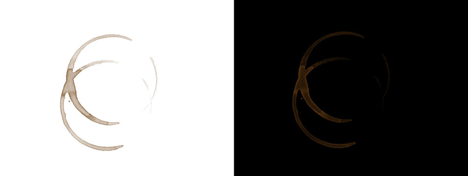Abstract curvilinear crossed lines coffee stain on white and black