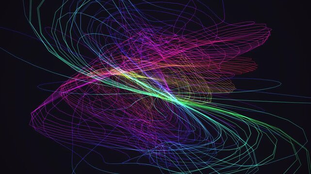 A mesmerizing seamless 4K loop of a glowing magenta spherical harmonics morphing through an abstract topology field with an elegant inner glow. Ideal for meditation background, projection mapping.