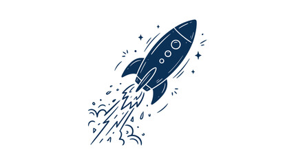 🚀 Rocket Ship Launching into Space, Stars and Cosmic Dust, Hand Drawn Style © noeh