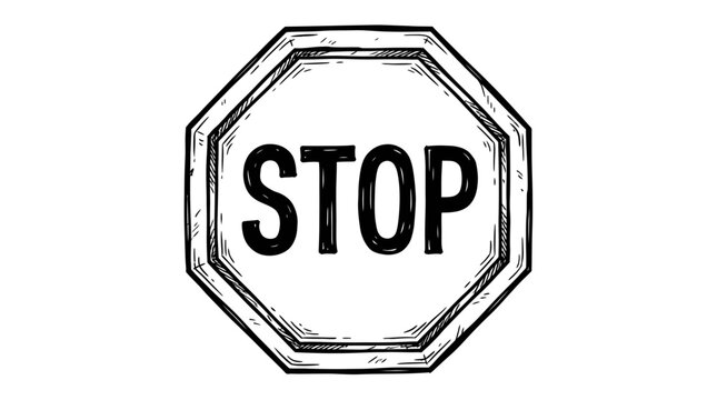 Hand Drawn Stop Sign Icon - Sketch Style Illustration