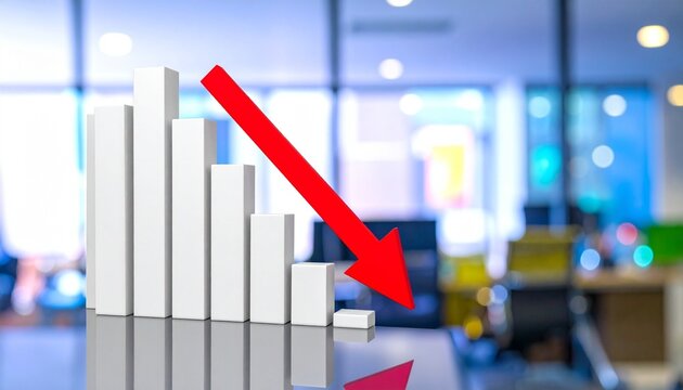 3D bar graph with red arrow showing decline trend