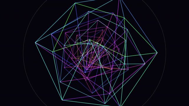 Mesmerizing 4K UHD loop of a glowing iris polyhedron morphing through an abstract topology field with an elegant inner glow. Ideal for meditation background, corporate background. 4K UHD.
