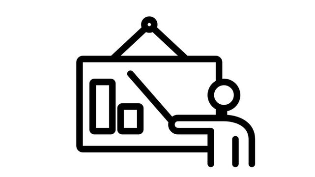 Animated black and white icon of business presentation with transforming bar chart