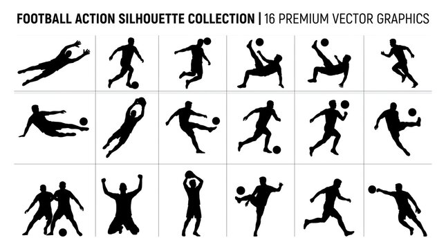 Clean graphic design vector illustration icon sheet displaying multiple athletic sports silhouette positions templates