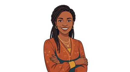 Confident smiling woman with braided hair standing with arms crossed