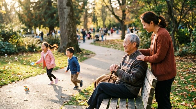 Multi-generation family enjoying leisure time in park