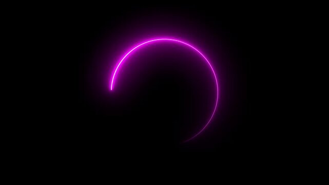 Glowing neon pink color circle frame with loading bar icon animation eclipse rotation circular processing reset refresh uploading icon on black background