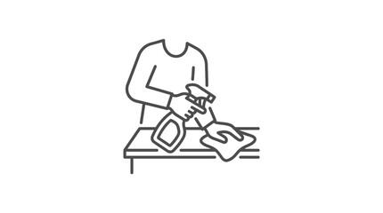 Fototapeta premium Person cleaning kitchen counter with spray and cloth line art
