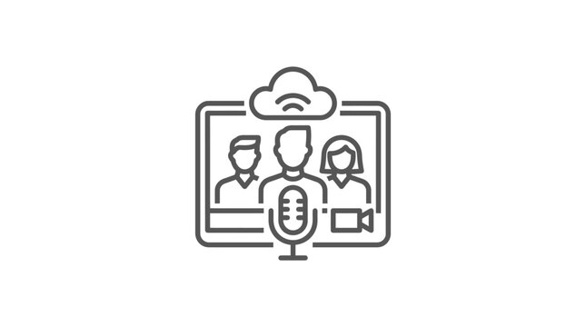 Cloud based video call and recording line icon.