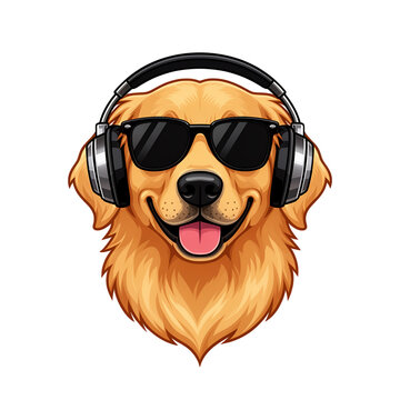 funny dog with headphones. Vector Illustration art