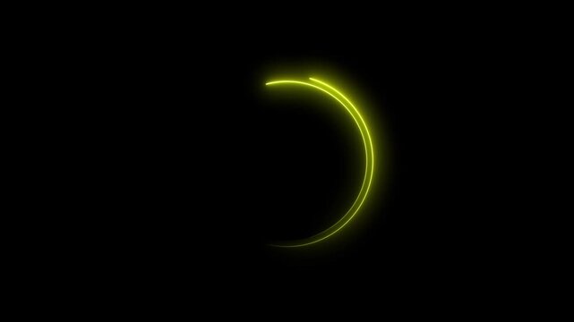 Glowing neon yellow color circle frame with loading bar icon animation eclipse rotation circular processing reset refresh uploading icon on black background