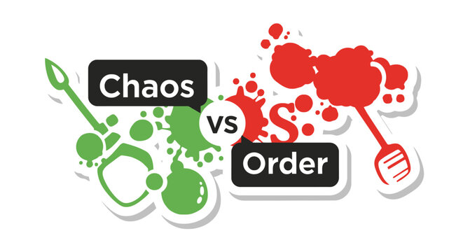 Chaos vs order conceptual graphic with paint splatters