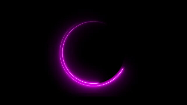 Glowing neon pink color circle frame with loading bar icon animation eclipse rotation circular processing reset refresh uploading icon on black background