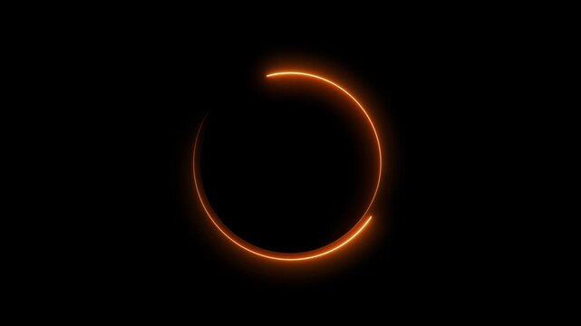 Glowing neon orange color circle frame with loading bar icon animation eclipse rotation circular processing reset refresh uploading icon on black background
