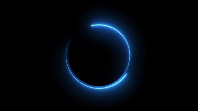 Glowing neon blue color circle frame with loading bar icon animation eclipse rotation circular processing reset refresh uploading icon on black background