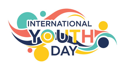 International Youth Day Celebration: Vibrant graphic artwork promoting International Youth Day, featuring colorful abstract shapes and bold typography symbolizing unity and the spirit of youth. © abidakhatun
