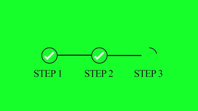abstract 3 step infographic process with check mark icon animation.in 4K animation process success with check marks on transparent background with  alpha channel Step-by-step process icon animation