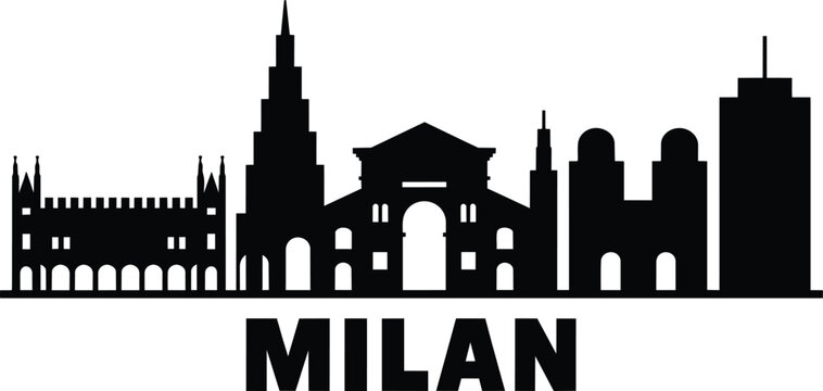 Milan city skyline vector illustration, featuring famous architectural landmarks and iconic buildings and historic building in solid style