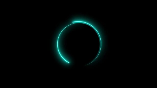 Glowing neon cyan color circle frame with loading bar icon animation eclipse rotation circular processing reset refresh uploading icon on black background