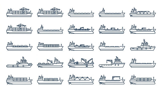 Assorted Types of Vessels and Ships Illustration
