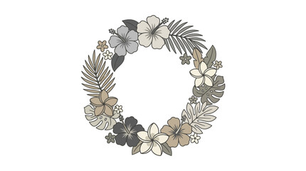 Circular tropical flower and palm leaf wreath. © crowelov branding