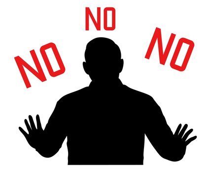 People say NO sillhouette vector ln white background, sillhouette male saying word NO image,human saying NO stock image ,man say NO on black illustration 
