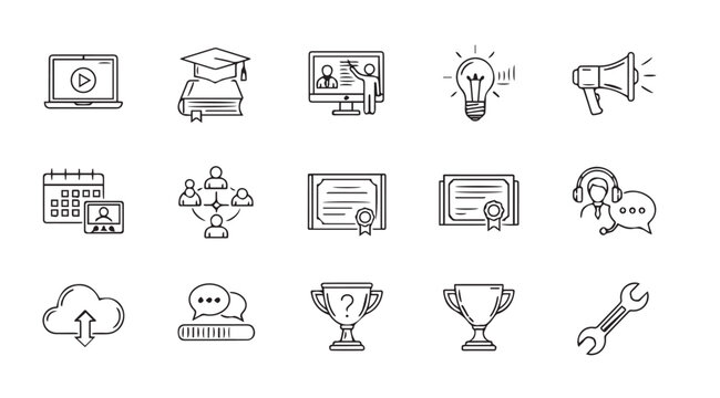 Education and online learning icons in a clean white background for digital content creation