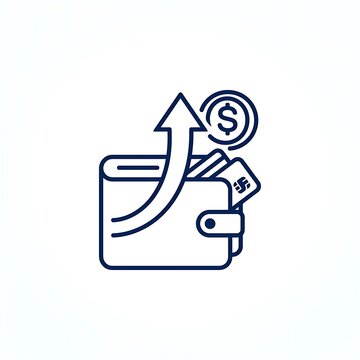Wallet with rising arrow and coins symbolizing financial growth and increased income.